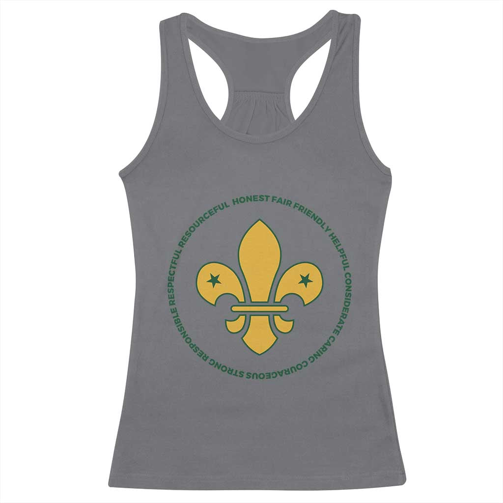 Scout Law Values Racerback Tank Top Scouting Troop Leader Fleur-de-Lis TS02 Charcoal Print Your Wear
