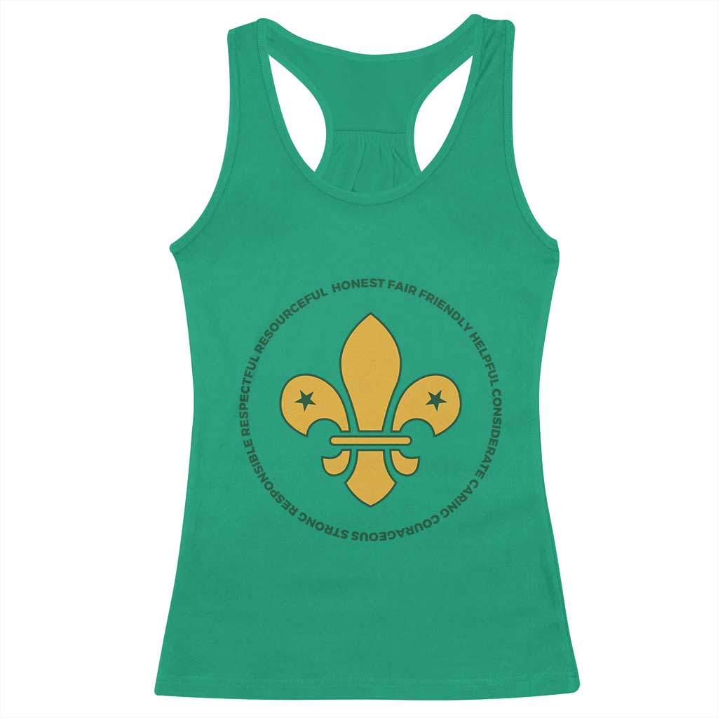 Scout Law Values Racerback Tank Top Scouting Troop Leader Fleur-de-Lis TS02 Irish Green Print Your Wear