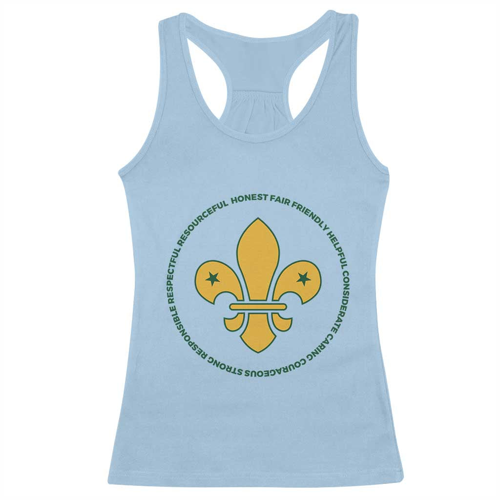 Scout Law Values Racerback Tank Top Scouting Troop Leader Fleur-de-Lis TS02 Light Blue Print Your Wear