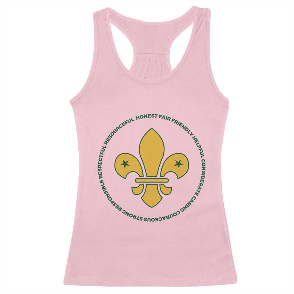 Scout Law Values Racerback Tank Top Scouting Troop Leader Fleur-de-Lis TS02 Light Pink Print Your Wear