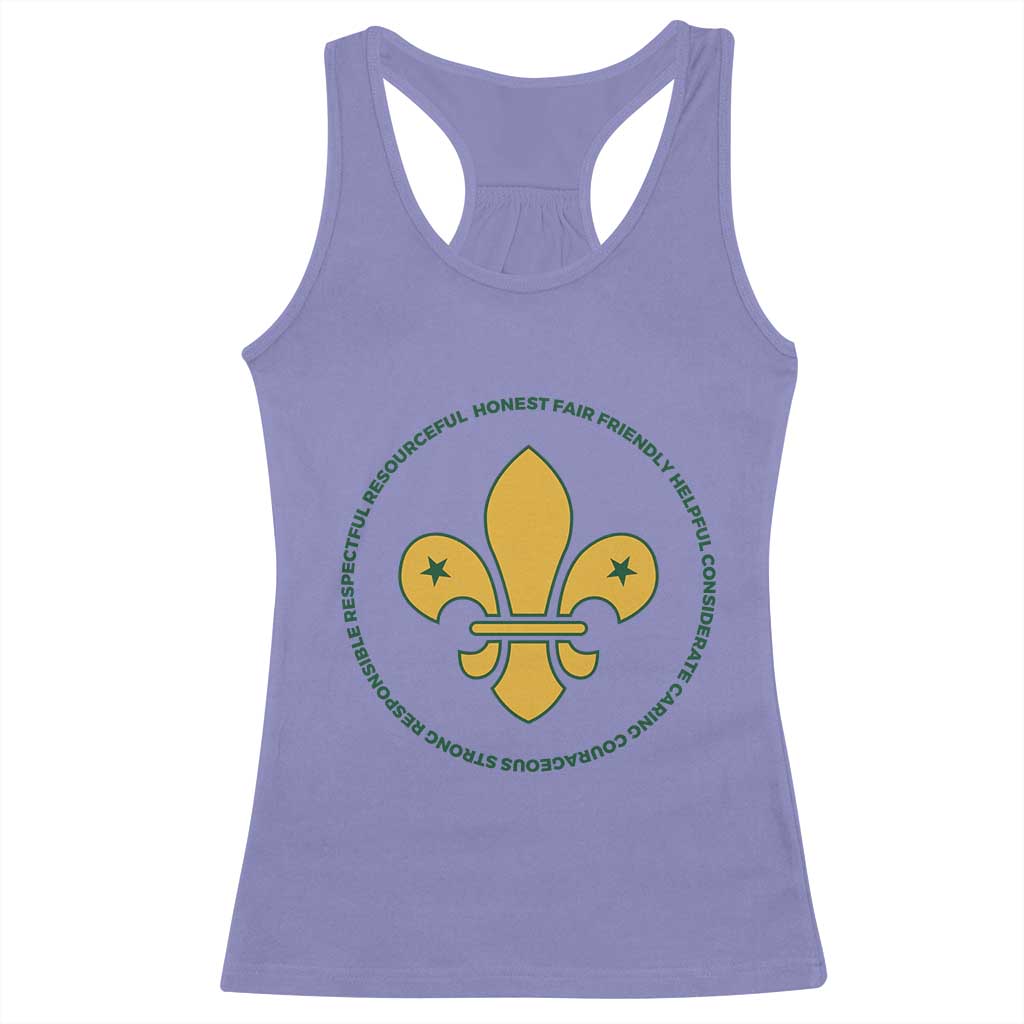 Scout Law Values Racerback Tank Top Scouting Troop Leader Fleur-de-Lis TS02 Violet Print Your Wear