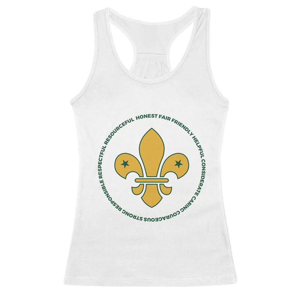Scout Law Values Racerback Tank Top Scouting Troop Leader Fleur-de-Lis TS02 White Print Your Wear