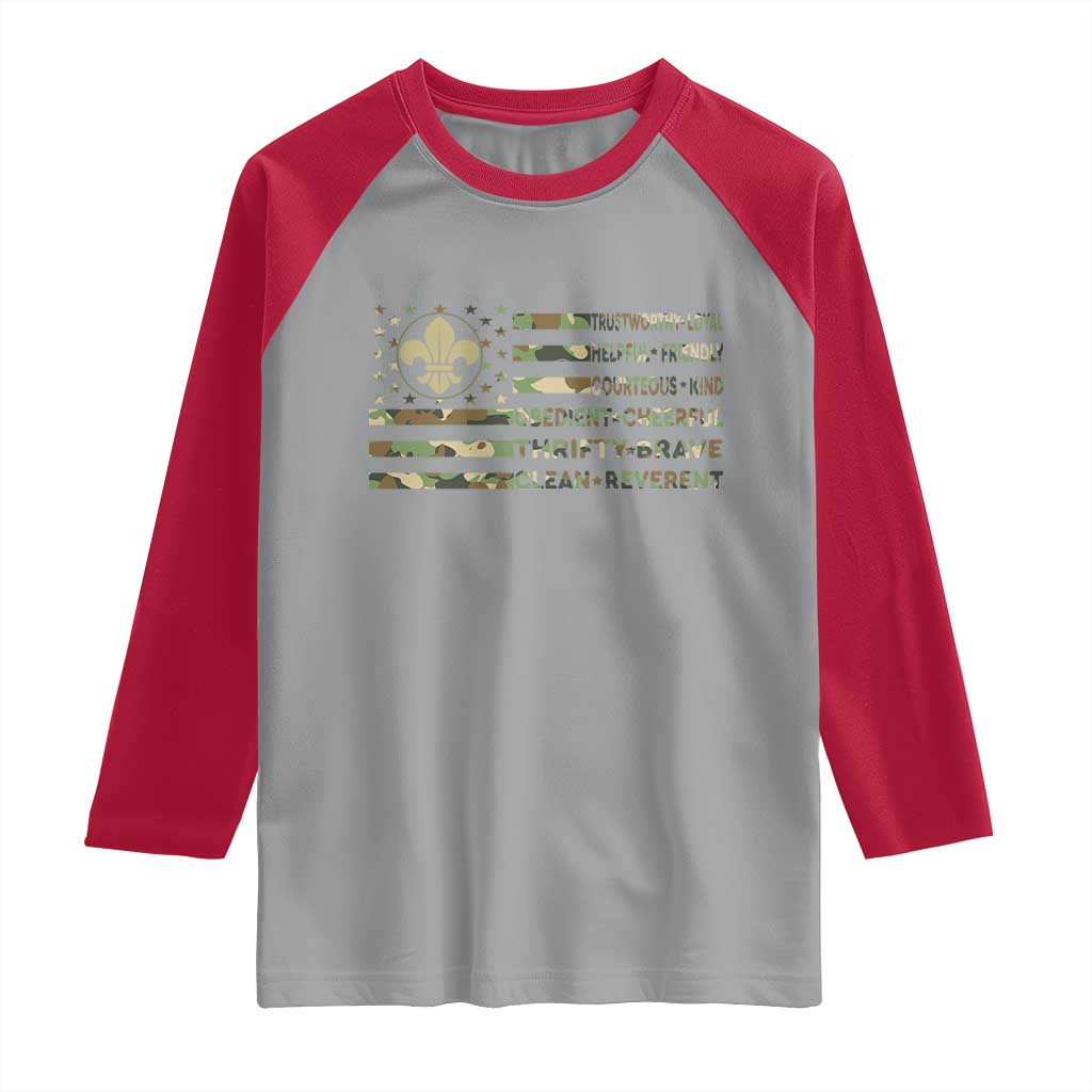 Scout Law Values Raglan Shirt American Camo Flag Retro Vintage TS02 Sport Gray Red Print Your Wear