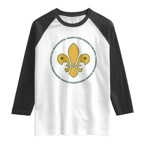 Scout Law Values Raglan Shirt Scouting Troop Leader Fleur-de-Lis TS02 White Black Print Your Wear