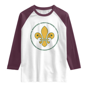 Scout Law Values Raglan Shirt Scouting Troop Leader Fleur-de-Lis TS02 White Maroon Print Your Wear
