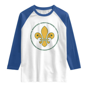Scout Law Values Raglan Shirt Scouting Troop Leader Fleur-de-Lis TS02 White Royal Print Your Wear