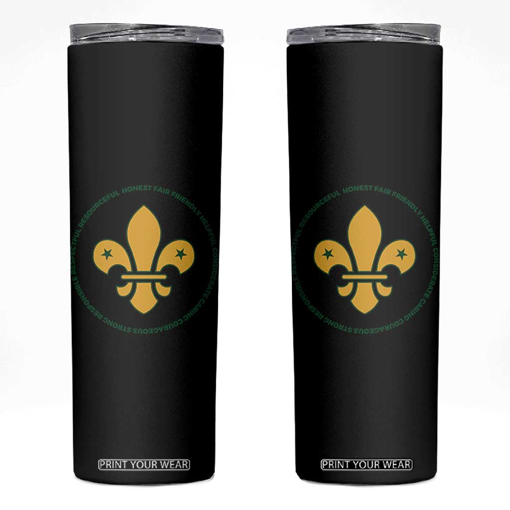 Scout Law Values Skinny Tumbler Scouting Troop Leader Fleur-de-Lis TS02 Black Print Your Wear