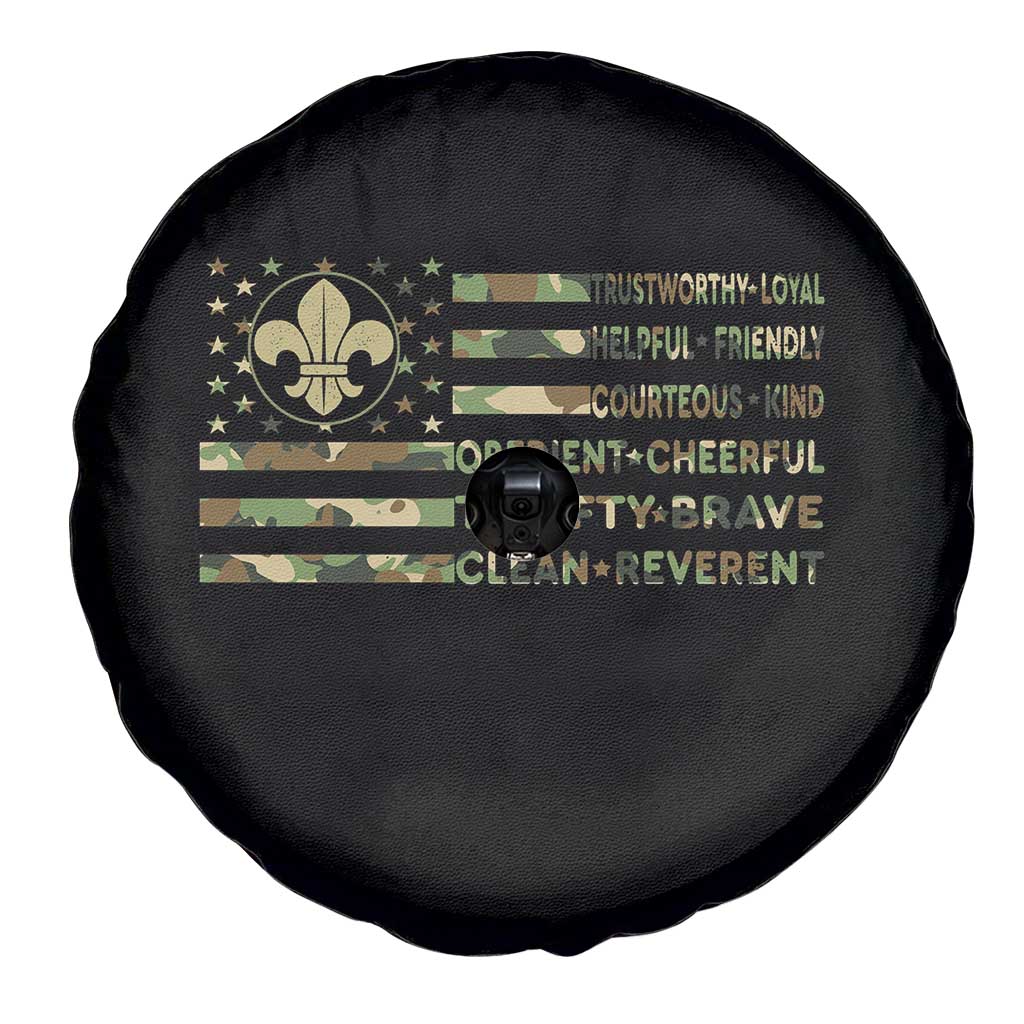 Scout Law Values Spare Tire Cover American Camo Flag Retro Vintage TS02 Print Your Wear