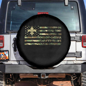 Scout Law Values Spare Tire Cover American Camo Flag Retro Vintage TS02 No hole Black Print Your Wear