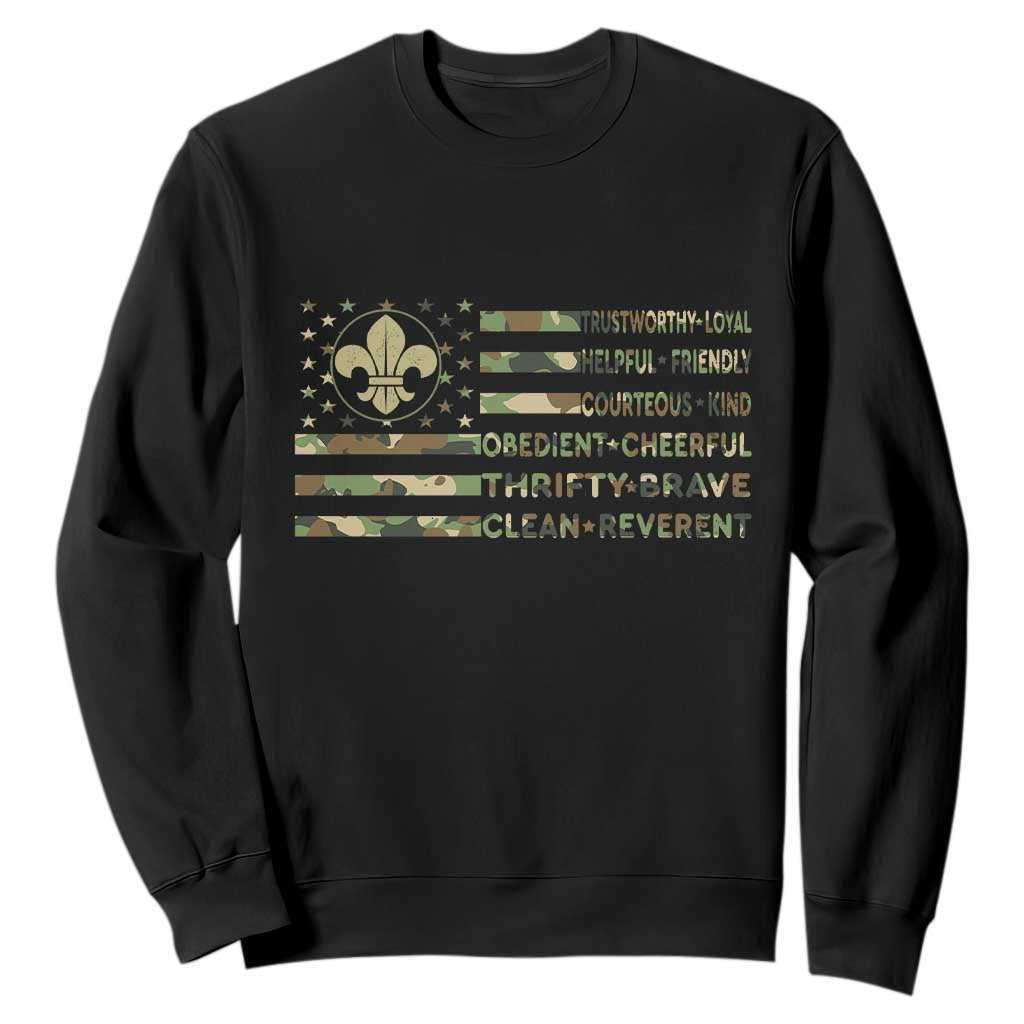 Scout Law Values Sweatshirt American Camo Flag Retro Vintage TS02 Black Print Your Wear