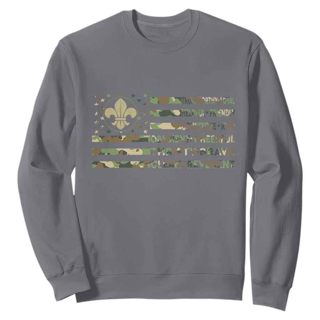 Scout Law Values Sweatshirt American Camo Flag Retro Vintage TS02 Charcoal Print Your Wear