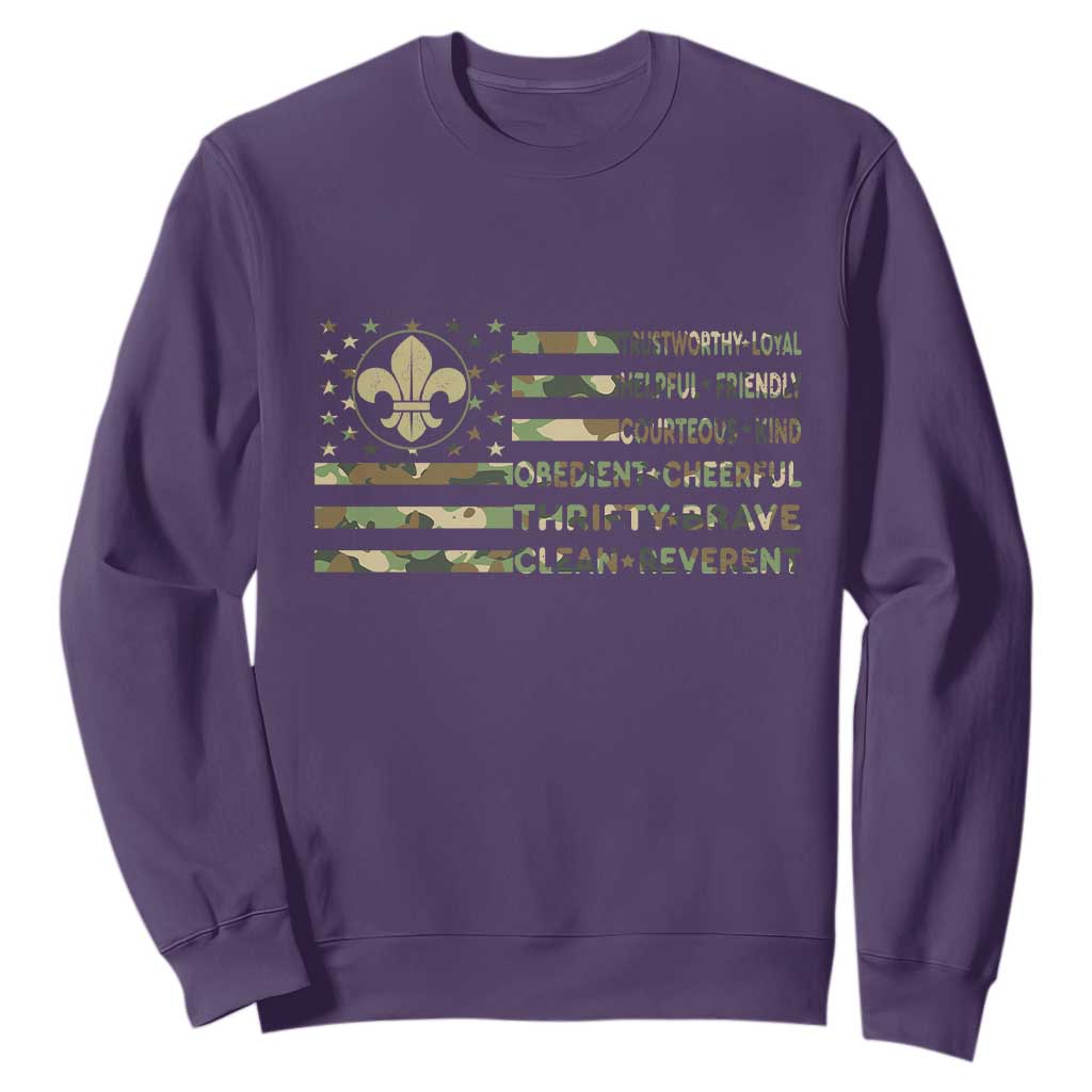Scout Law Values Sweatshirt American Camo Flag Retro Vintage TS02 Purple Print Your Wear
