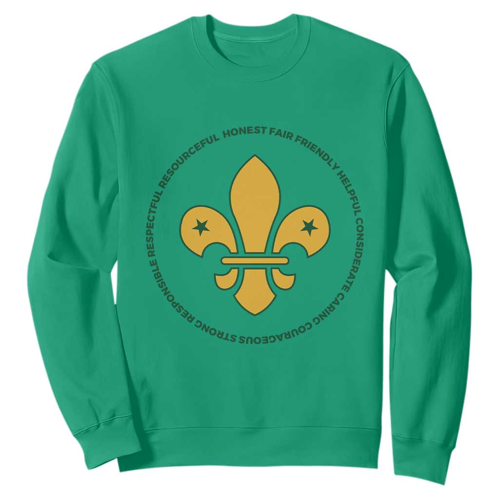 Scout Law Values Sweatshirt Scouting Troop Leader Fleur-de-Lis TS02 Irish Green Print Your Wear