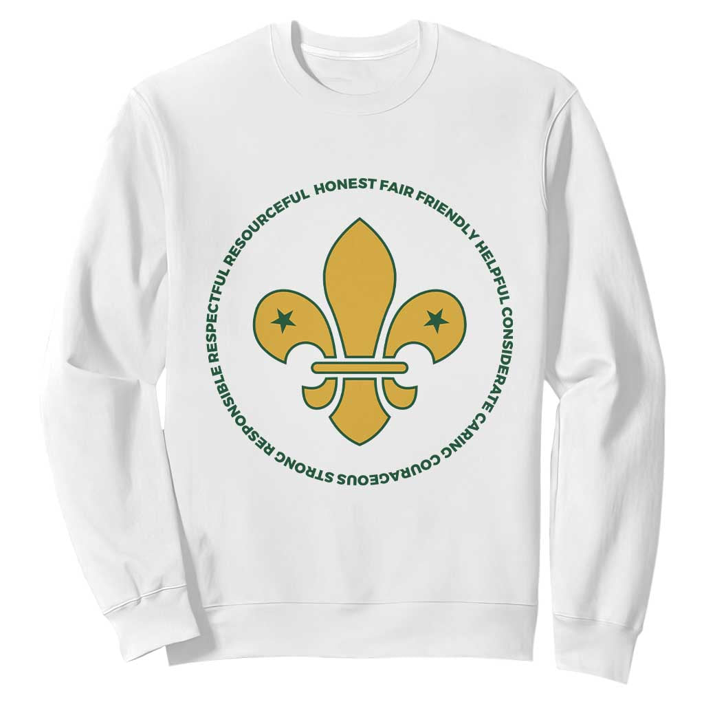 Scout Law Values Sweatshirt Scouting Troop Leader Fleur-de-Lis TS02 White Print Your Wear