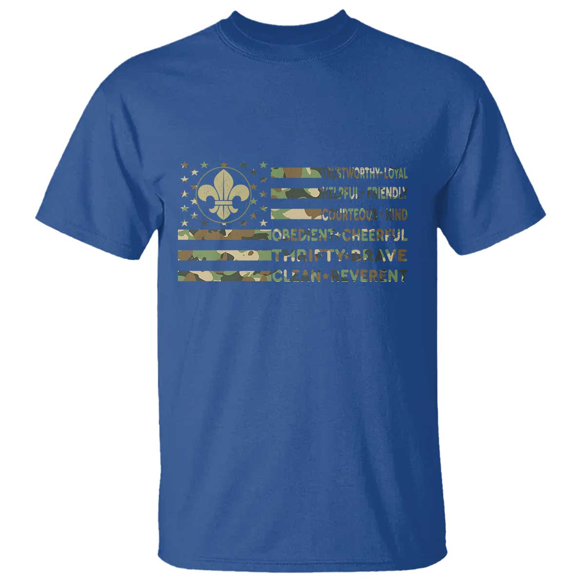 Scout Law Values T Shirt American Camo Flag Retro Vintage TS02 Royal Blue Print Your Wear