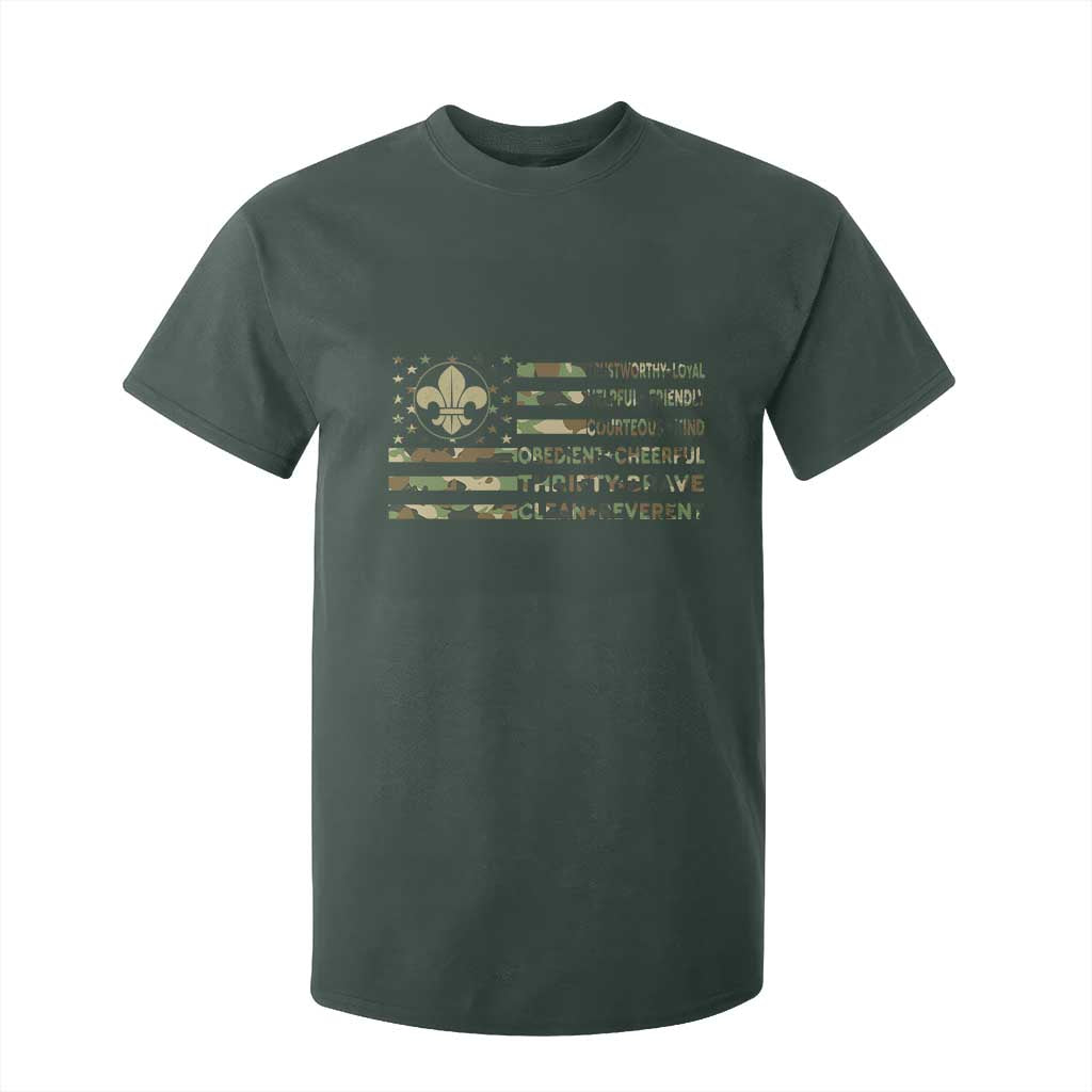 Scout Law Values T Shirt For Kid American Camo Flag Retro Vintage TS02 Dark Forest Green Print Your Wear