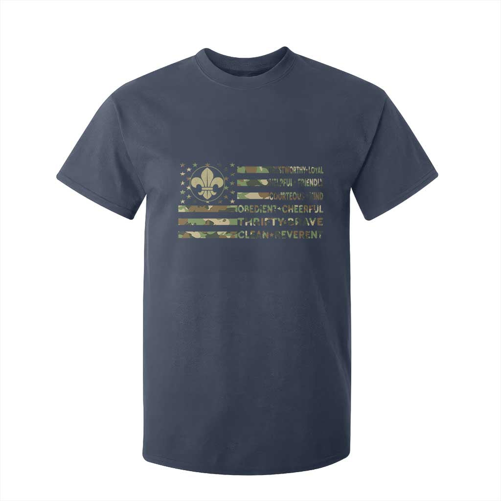 Scout Law Values T Shirt For Kid American Camo Flag Retro Vintage TS02 Navy Print Your Wear