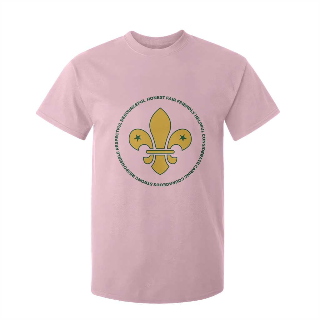 Scout Law Values T Shirt For Kid Scouting Troop Leader Fleur-de-Lis TS02 Light Pink Print Your Wear