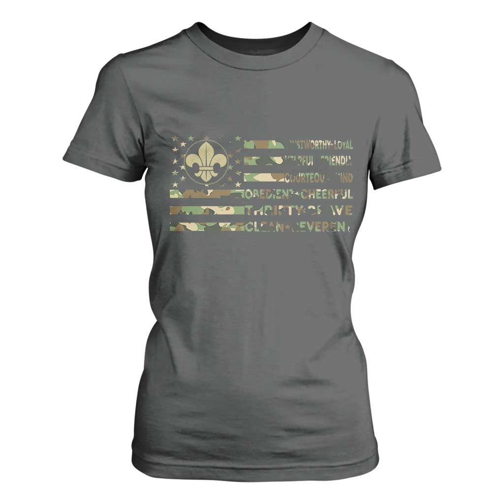 Scout Law Values T Shirt For Women American Camo Flag Retro Vintage TS02 Dark Heather Print Your Wear