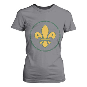 Scout Law Values T Shirt For Women Scouting Troop Leader Fleur-de-Lis TS02 Charcoal Print Your Wear