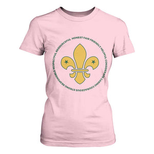 Scout Law Values T Shirt For Women Scouting Troop Leader Fleur-de-Lis TS02 Light Pink Print Your Wear