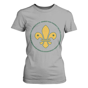 Scout Law Values T Shirt For Women Scouting Troop Leader Fleur-de-Lis TS02 Sport Gray Print Your Wear