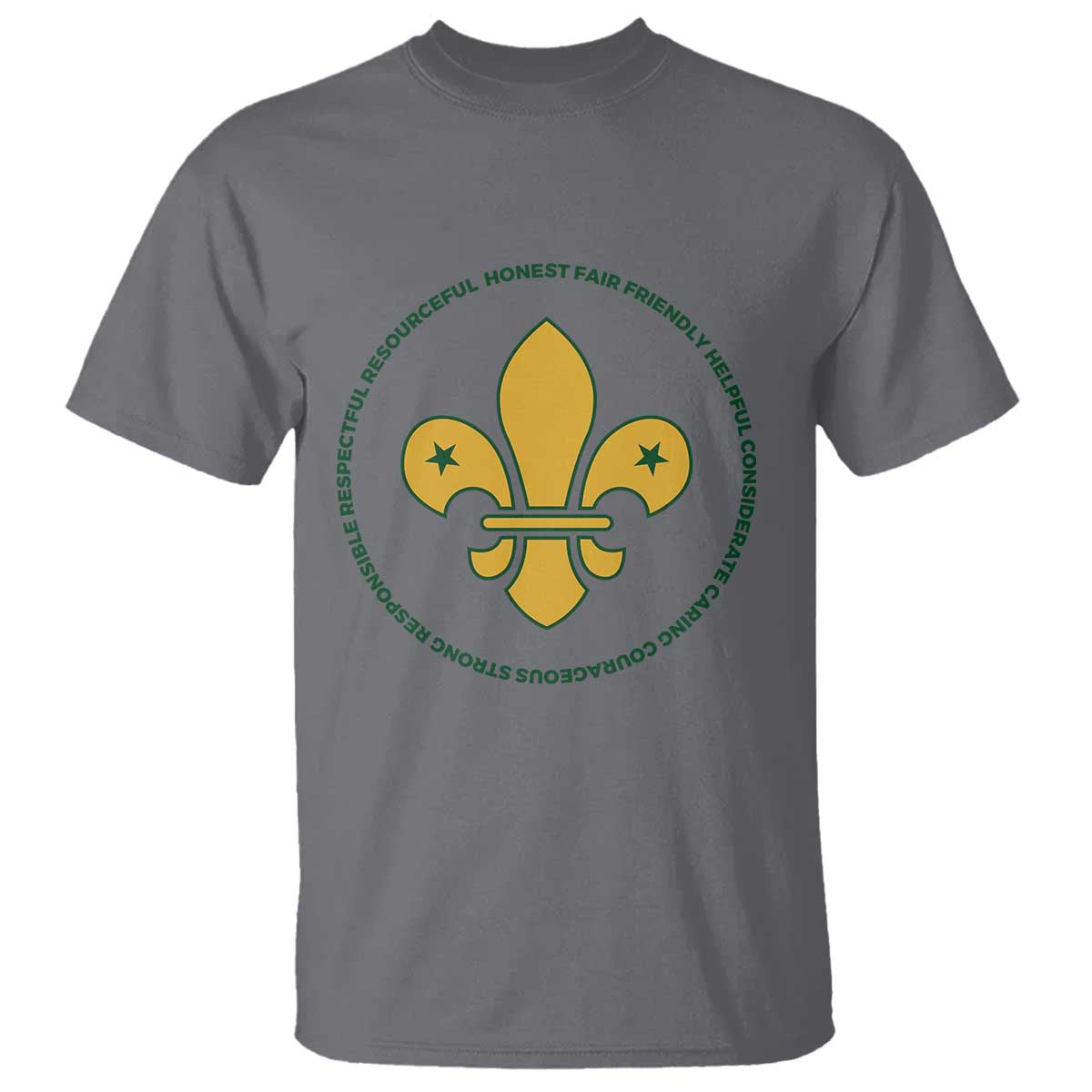 Scout Law Values T Shirt Scouting Troop Leader Fleur-de-Lis TS02 Charcoal Print Your Wear