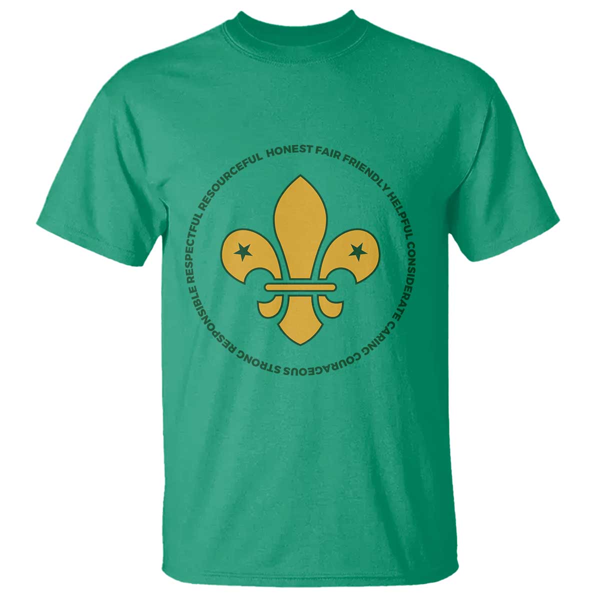 Scout Law Values T Shirt Scouting Troop Leader Fleur-de-Lis TS02 Irish Green Print Your Wear