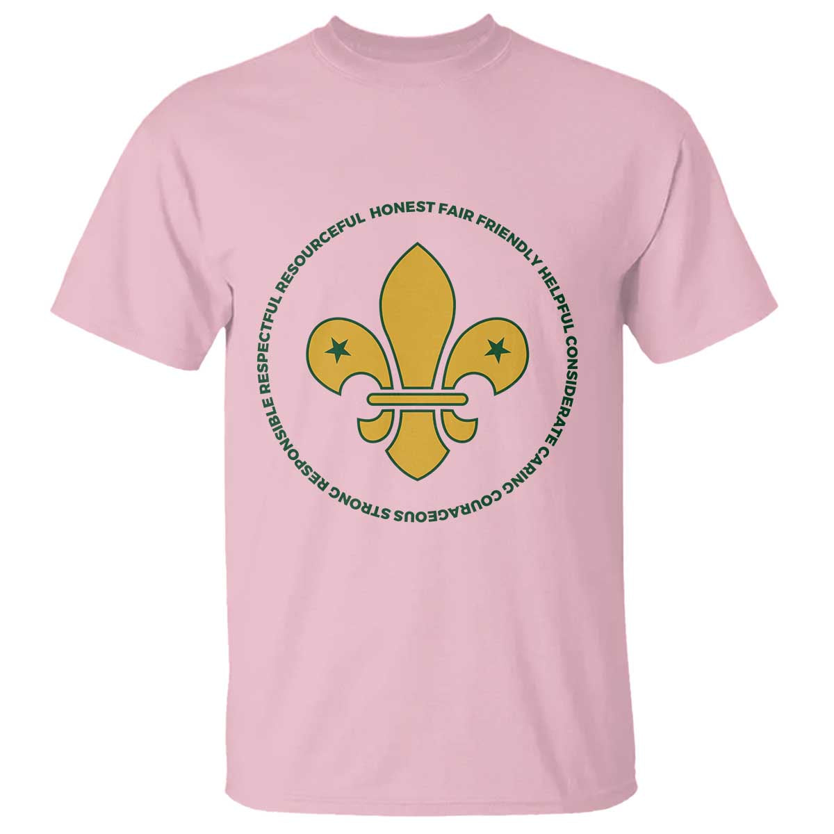 Scout Law Values T Shirt Scouting Troop Leader Fleur-de-Lis TS02 Light Pink Print Your Wear