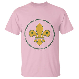 Scout Law Values T Shirt Scouting Troop Leader Fleur-de-Lis TS02 Light Pink Print Your Wear