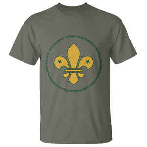 Scout Law Values T Shirt Scouting Troop Leader Fleur-de-Lis TS02 Military Green Print Your Wear