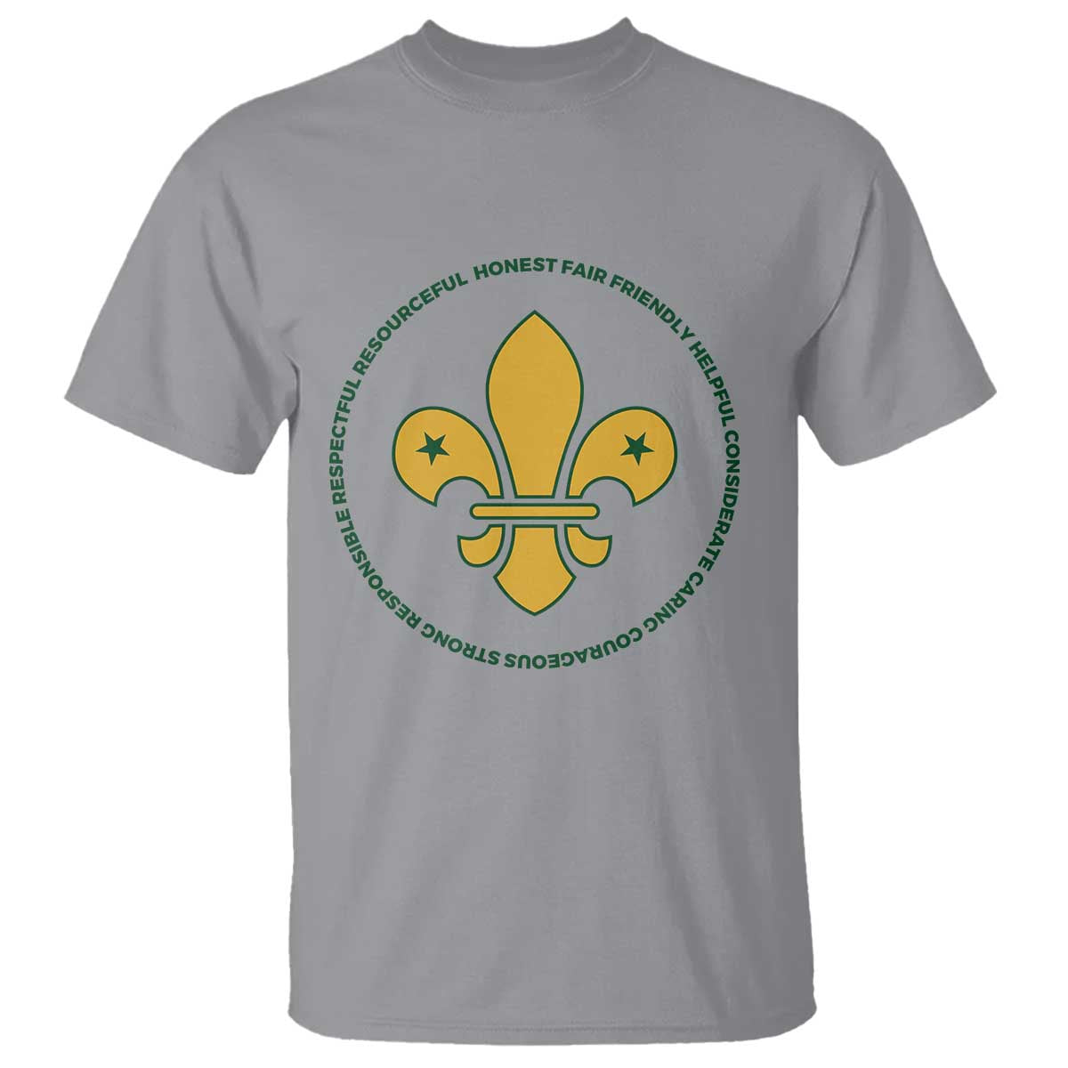 Scout Law Values T Shirt Scouting Troop Leader Fleur-de-Lis TS02 Sport Gray Print Your Wear