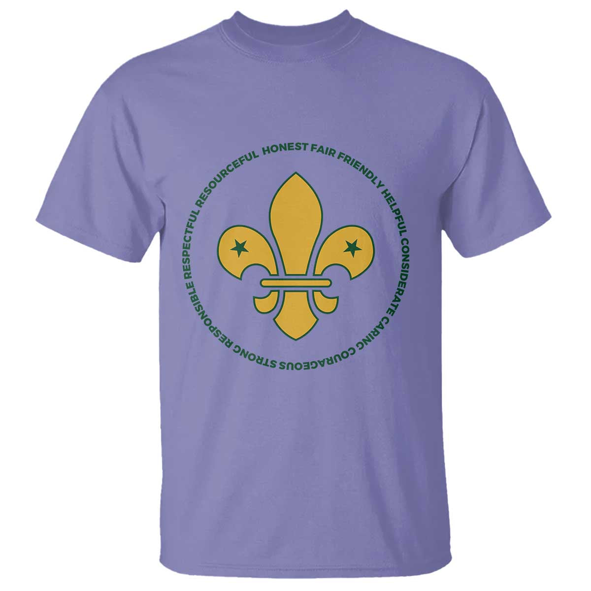 Scout Law Values T Shirt Scouting Troop Leader Fleur-de-Lis TS02 Violet Print Your Wear