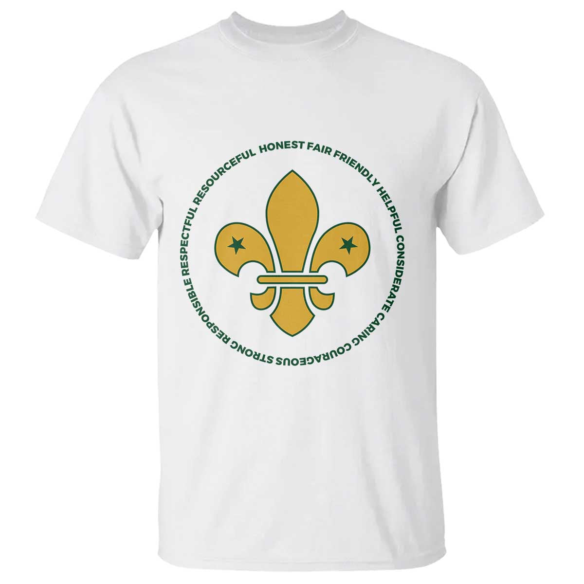 Scout Law Values T Shirt Scouting Troop Leader Fleur-de-Lis TS02 White Print Your Wear