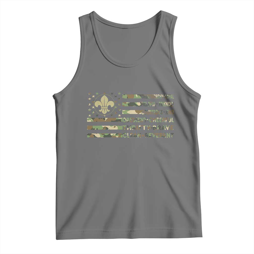 Scout Law Values Tank Top American Camo Flag Retro Vintage TS02 Black Heather Print Your Wear