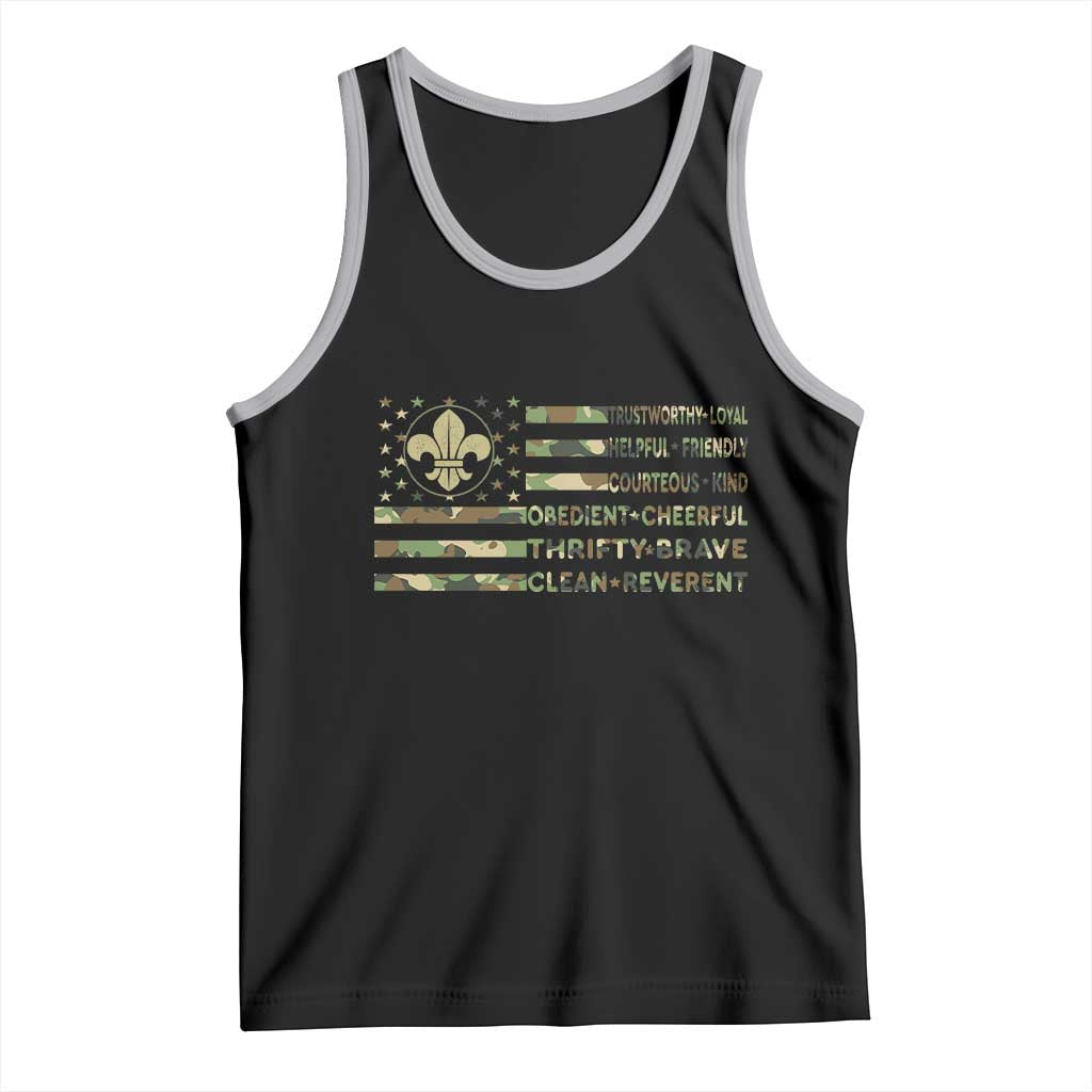 Scout Law Values Tank Top American Camo Flag Retro Vintage TS02 Black Athletic Heather Print Your Wear