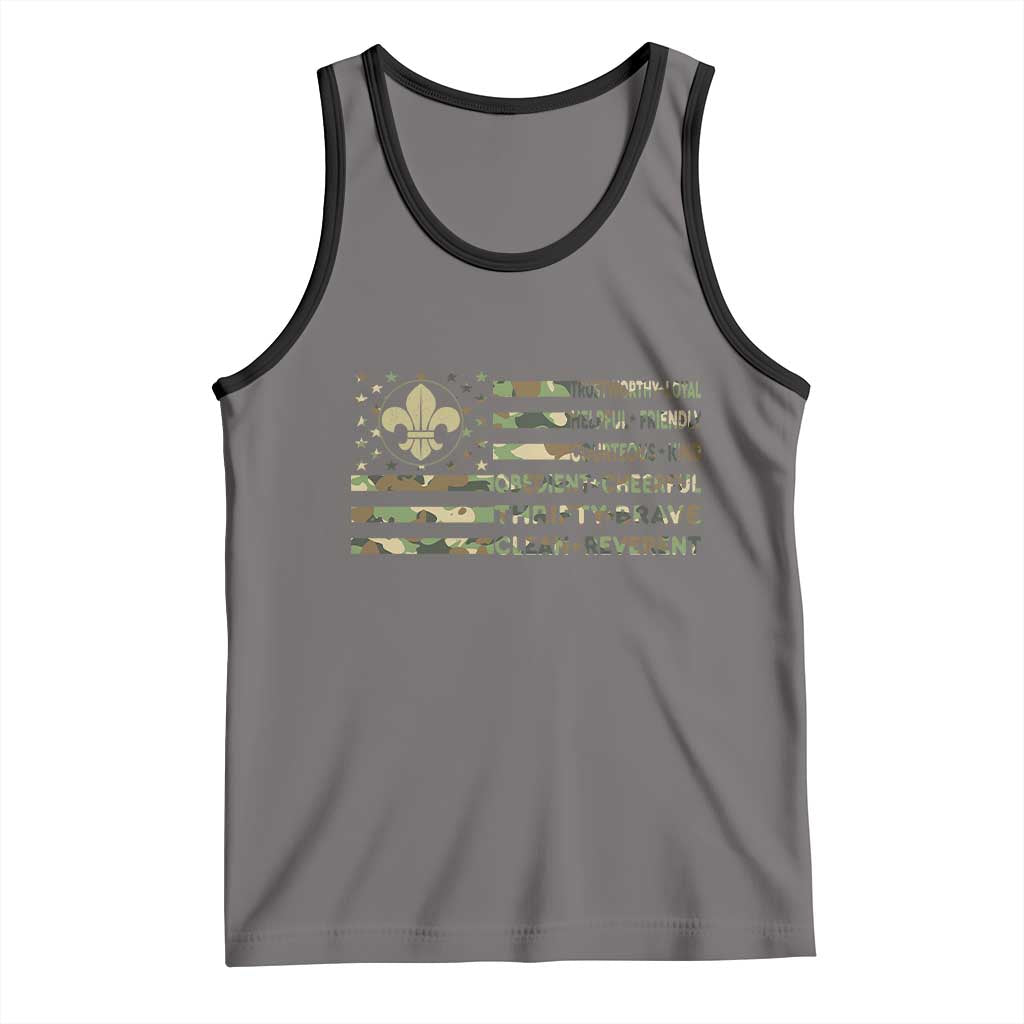 Scout Law Values Tank Top American Camo Flag Retro Vintage TS02 Deep Heather Black Print Your Wear