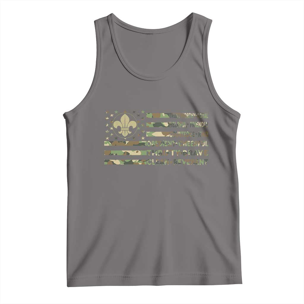 Scout Law Values Tank Top American Camo Flag Retro Vintage TS02 Deep Heather Print Your Wear