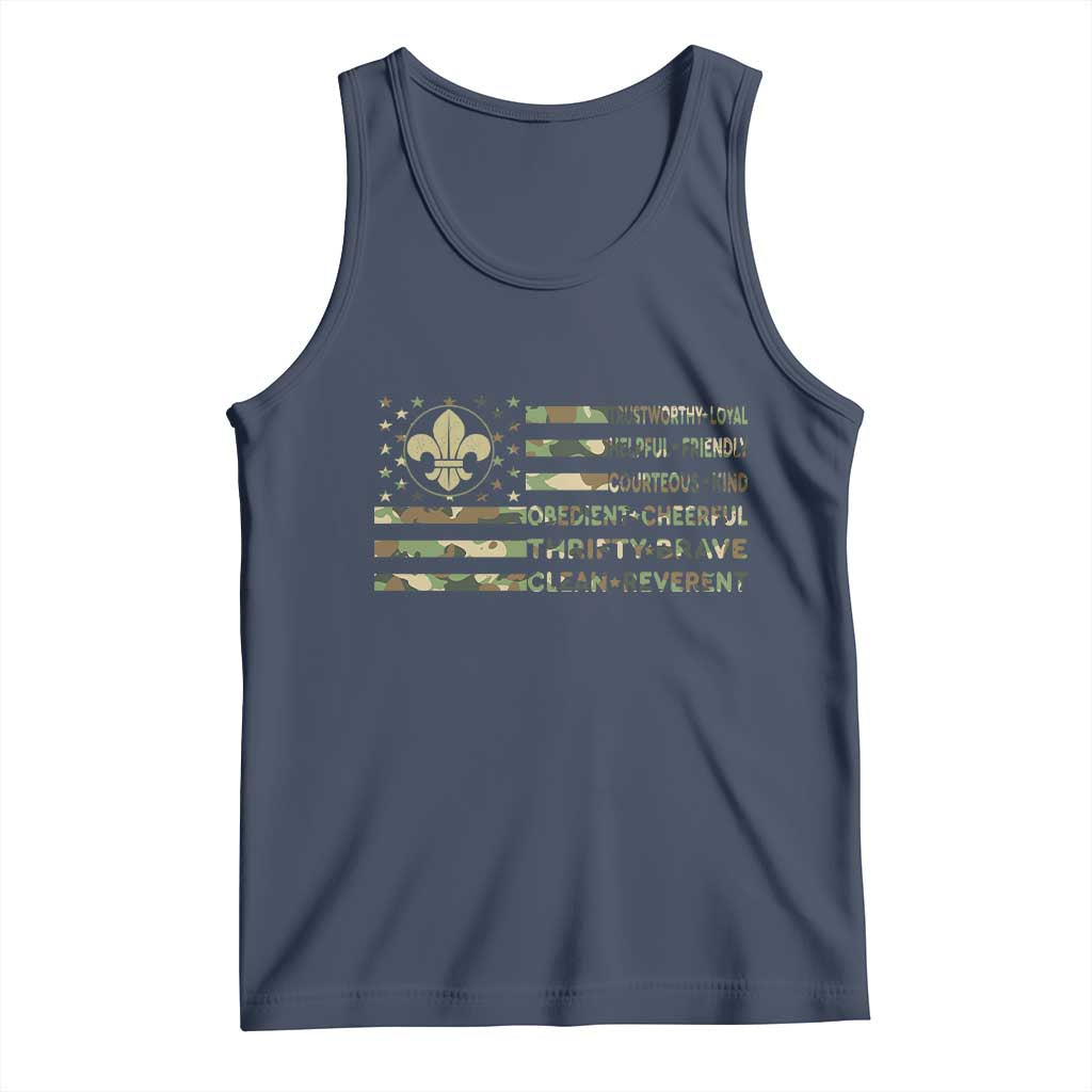 Scout Law Values Tank Top American Camo Flag Retro Vintage TS02 Navy Print Your Wear