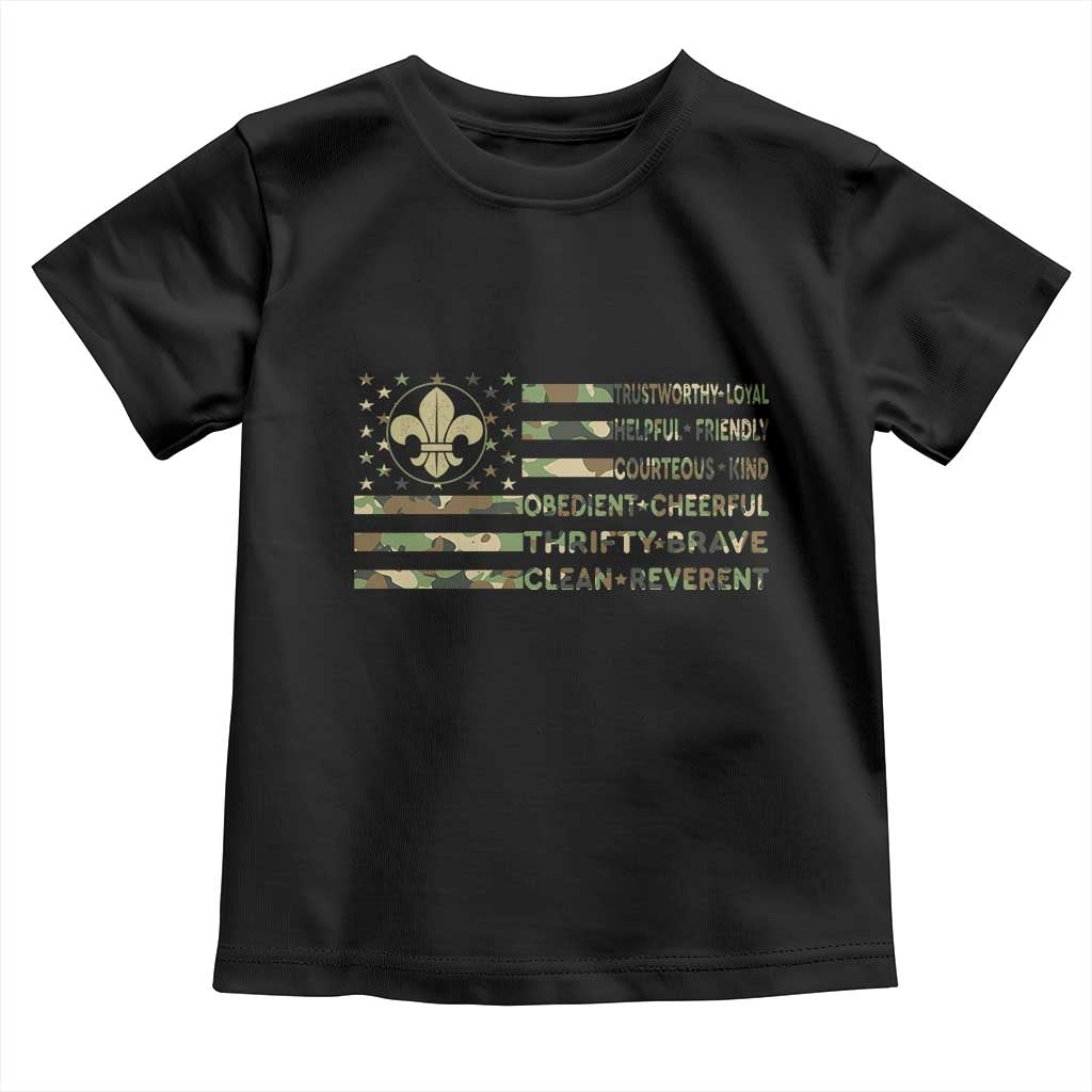 Scout Law Values Toddler T Shirt American Camo Flag Retro Vintage TS02 Black Print Your Wear