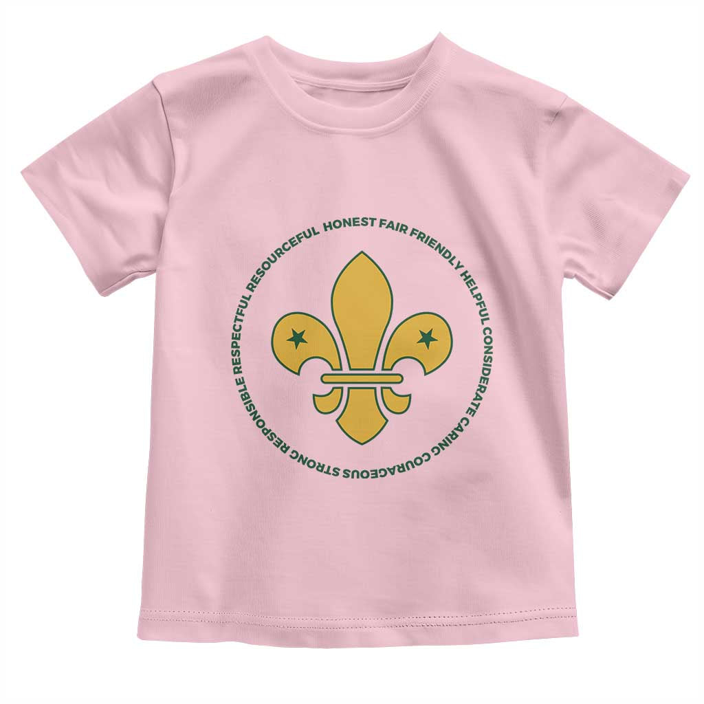 Scout Law Values Toddler T Shirt Scouting Troop Leader Fleur-de-Lis TS02 Light Pink Print Your Wear