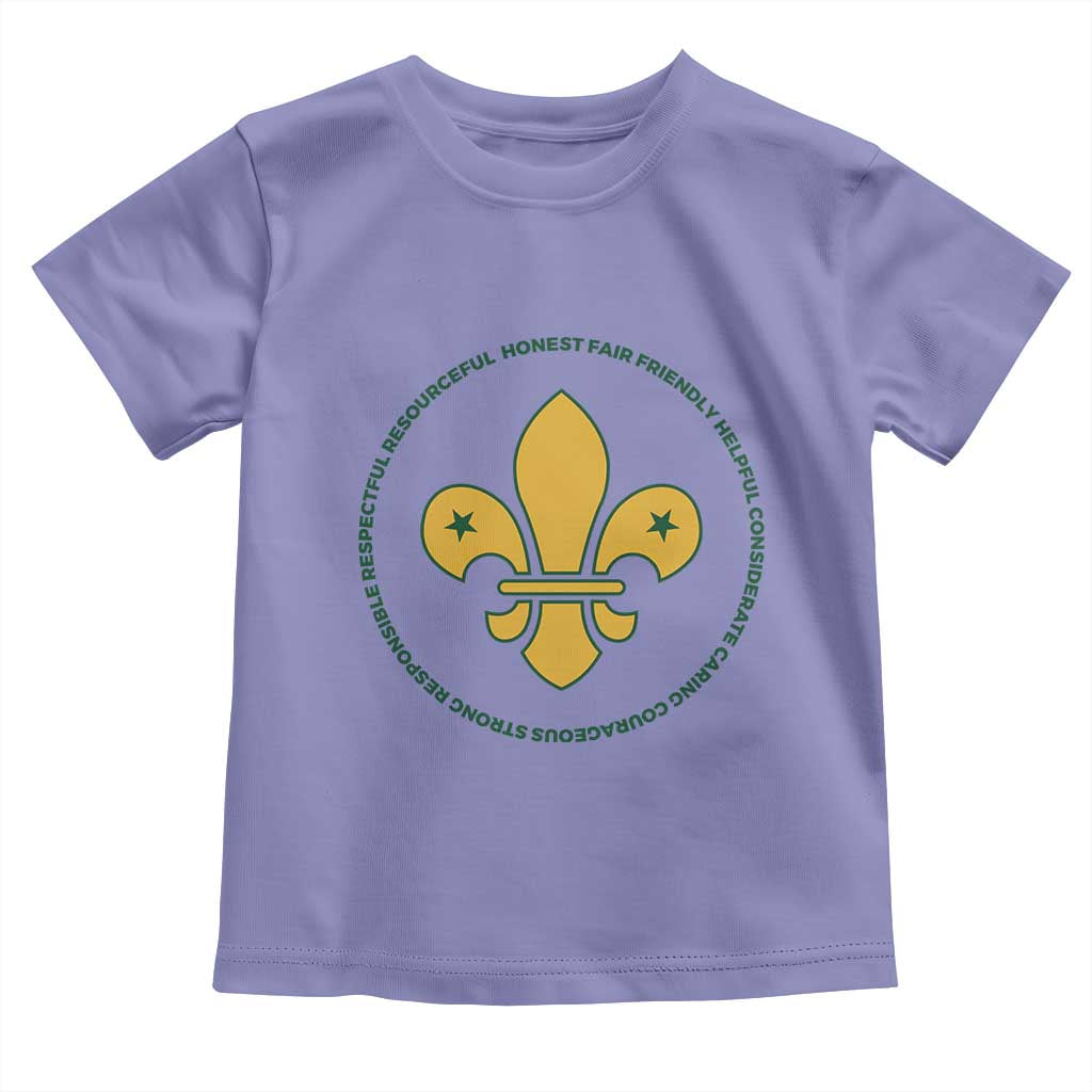 Scout Law Values Toddler T Shirt Scouting Troop Leader Fleur-de-Lis TS02 Violet Print Your Wear