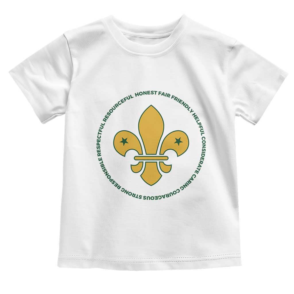 Scout Law Values Toddler T Shirt Scouting Troop Leader Fleur-de-Lis TS02 White Print Your Wear