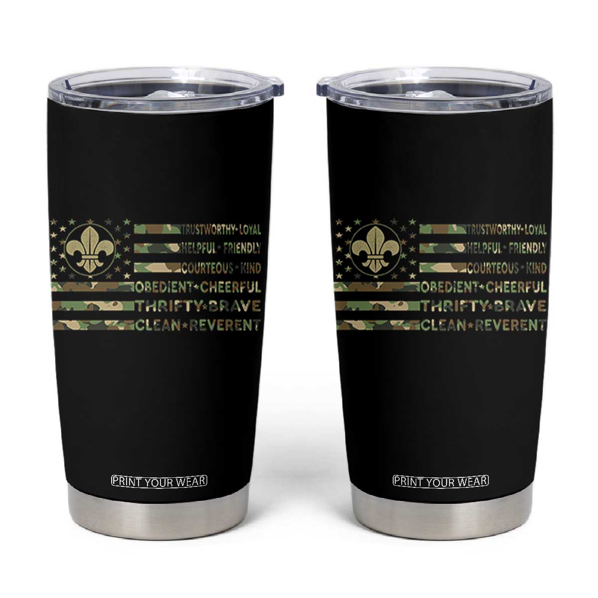 Scout Law Values Tumbler Cup American Camo Flag Retro Vintage TS02 Black Print Your Wear