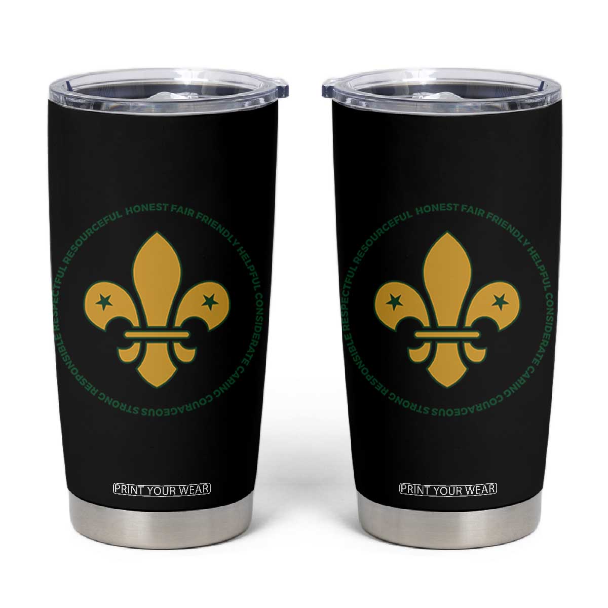 Scout Law Values Tumbler Cup Scouting Troop Leader Fleur-de-Lis TS02 Black Print Your Wear