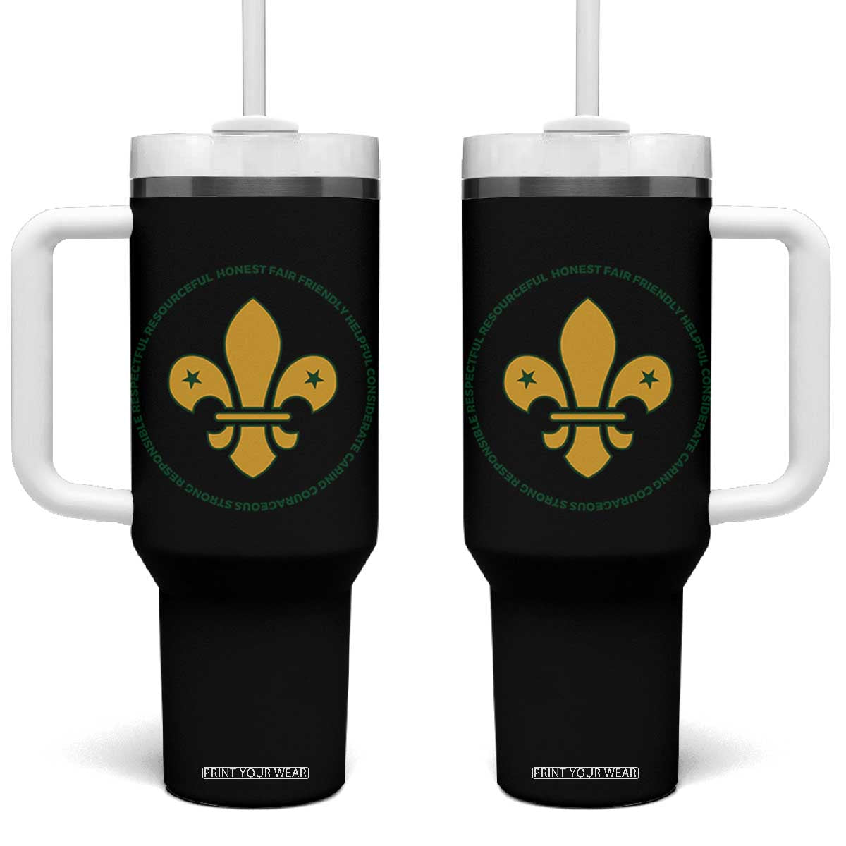 Scout Law Values Tumbler With Handle Scouting Troop Leader Fleur-de-Lis TS02 One Size: 40 oz Black Print Your Wear