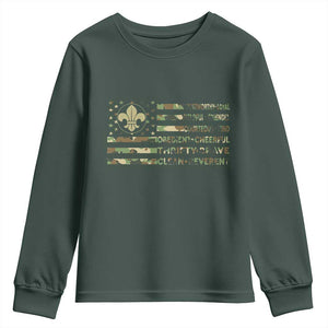 Scout Law Values Youth Sweatshirt American Camo Flag Retro Vintage TS02 Dark Forest Green Print Your Wear