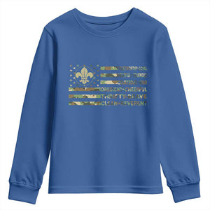 Scout Law Values Youth Sweatshirt American Camo Flag Retro Vintage TS02 Royal Blue Print Your Wear