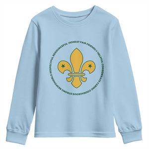 Scout Law Values Youth Sweatshirt Scouting Troop Leader Fleur-de-Lis TS02 Light Blue Print Your Wear