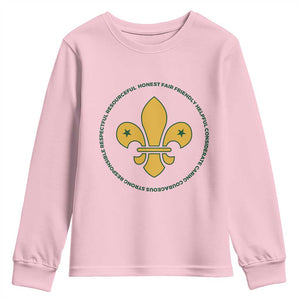 Scout Law Values Youth Sweatshirt Scouting Troop Leader Fleur-de-Lis TS02 Light Pink Print Your Wear